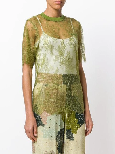 Shop Off-white Lace T-shirt In Green