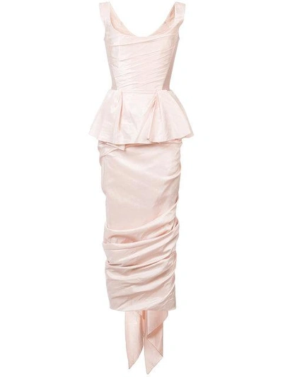 Shop Marchesa Fitted Peplum Dress In Pink