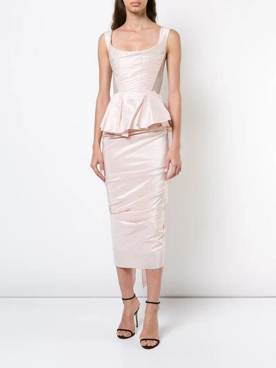 Shop Marchesa Fitted Peplum Dress In Pink