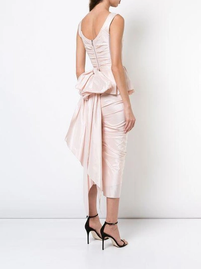 Shop Marchesa Fitted Peplum Dress In Pink