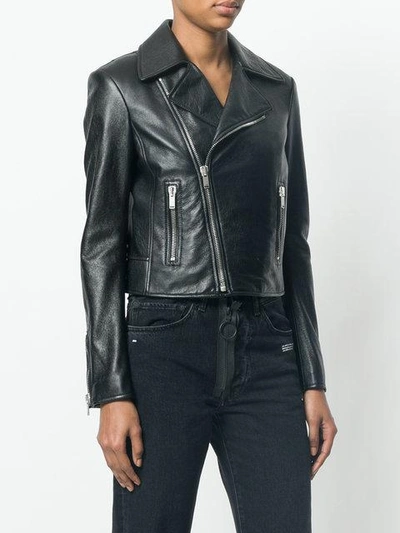 Shop Saint Laurent Zipped Biker Jacket - Black