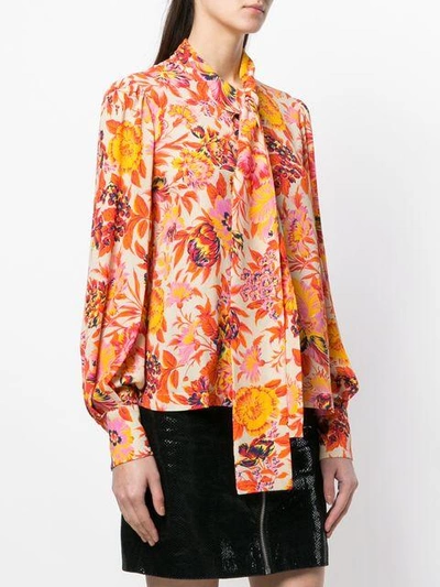 Shop Msgm Floral Print Blouse - Yellow & Orange
