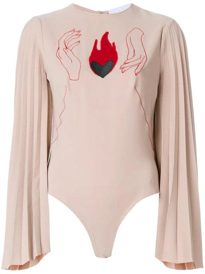 Shop Atu Body Couture Sacred Heart Embroidered Blouse - Neutrals