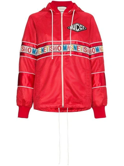 Shop Gucci Magnetismo Stripe Net Jacket In Red