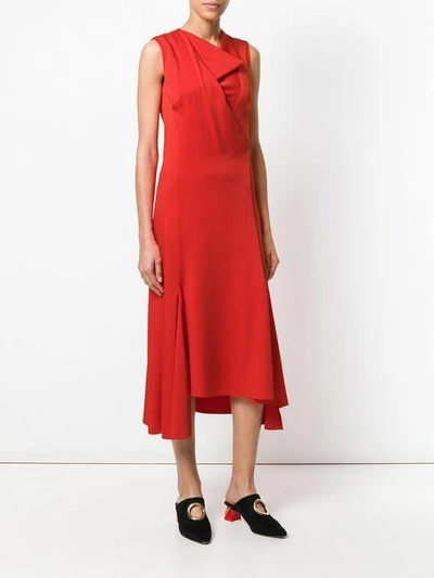 Shop Victoria Beckham Draped Front Midi Dress In Red