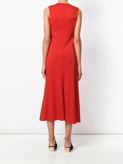 Shop Victoria Beckham Draped Front Midi Dress In Red
