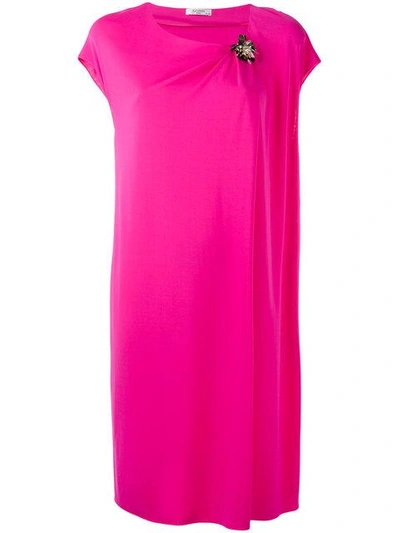 Shop Lanvin Draped Dress With Crystal Corsage - Pink