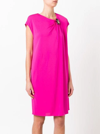 Shop Lanvin Draped Dress With Crystal Corsage - Pink