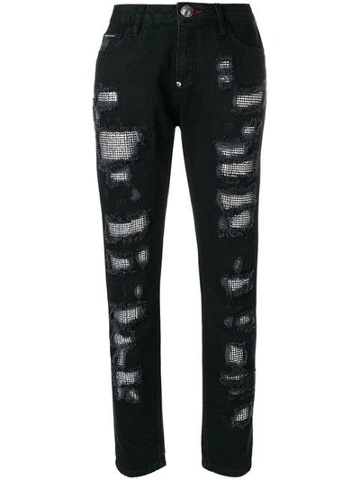 Shop Philipp Plein Embellished Boyfriend Jeans - Black