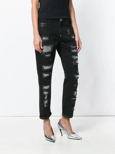 Shop Philipp Plein Embellished Boyfriend Jeans - Black