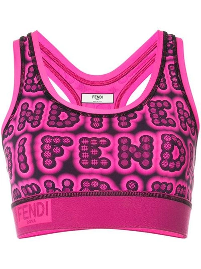 Shop Fendi Cropped Printed Tank Top In Pink & Purple