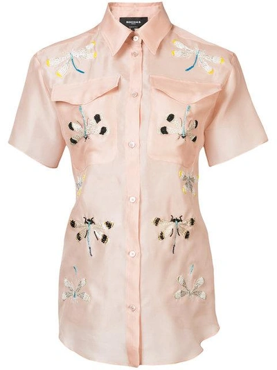 Shop Rochas Embroidered Dragonfly Shirt In Blush