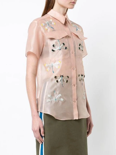 Shop Rochas Embroidered Dragonfly Shirt In Blush
