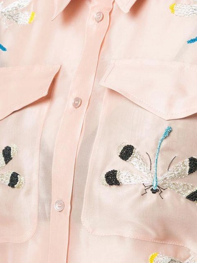 Shop Rochas Embroidered Dragonfly Shirt In Blush