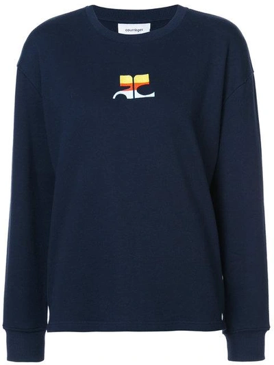 Shop Courrèges Logo Embroidered Sweatshirt In Blue