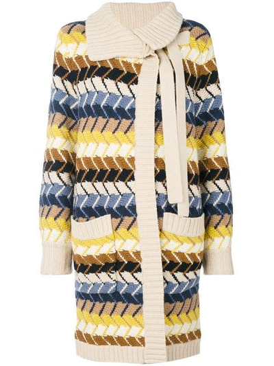Shop Chloé Long Knitted Cardigan In Multicolour