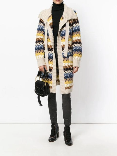 Shop Chloé Long Knitted Cardigan In Multicolour