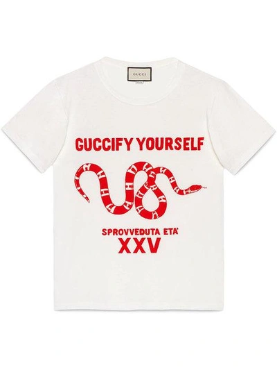 Shop Gucci "fy Yourself" Print T-shirt - White