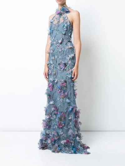 Shop Marchesa Notte Embroidered Floral In Blue