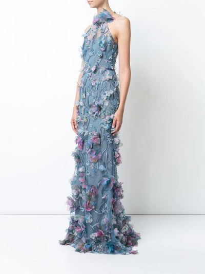 Shop Marchesa Notte Embroidered Floral In Blue