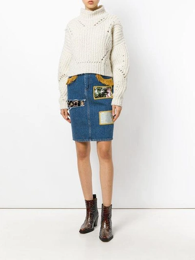 Shop Jeremy Scott Patchwork Denim Skirt In Blue