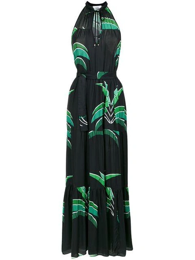 Shop Amir Slama Foliage Print Long Dress In Black