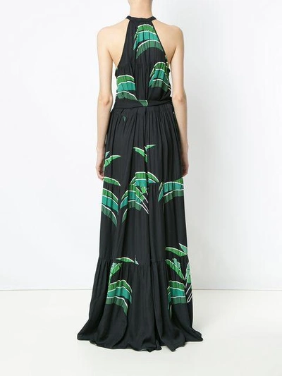 Shop Amir Slama Foliage Print Long Dress In Black