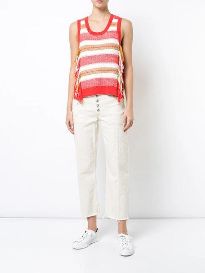 Shop Derek Lam 10 Crosby Sleeveless Knit Top With Fringe - Red