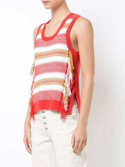 Shop Derek Lam 10 Crosby Sleeveless Knit Top With Fringe - Red