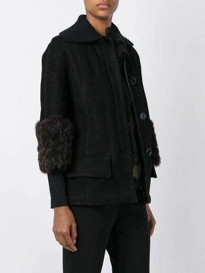 Shop Marni Shearling Boxy Jacket - Black