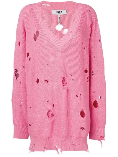 Shop Msgm Oversize Holey Knitted Jumper In 12