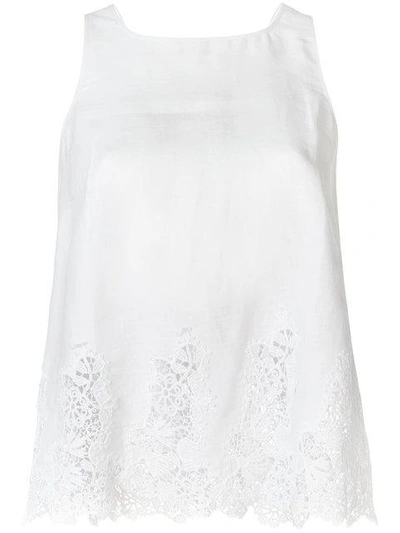 Shop Ermanno Scervino Sleeveless Lace-trimmed Top - White