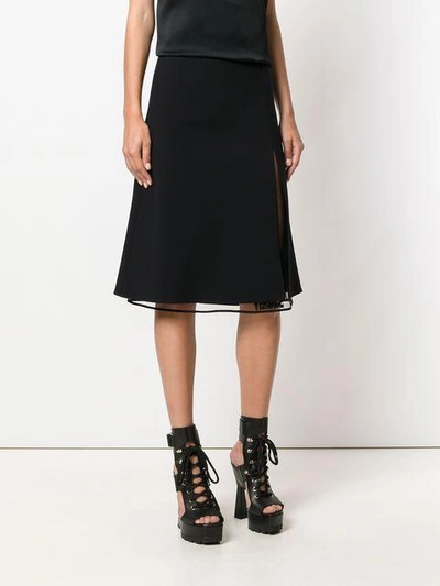 Shop Versace Midi Layered Skirt In Black