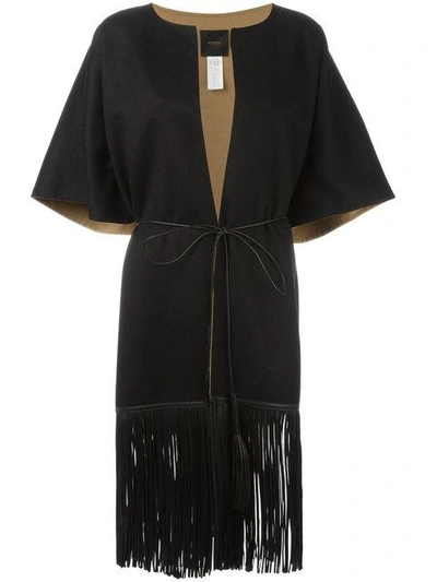Shop Agnona Fringed Short Sleeve Coat - Black