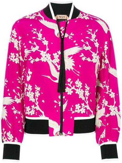 Shop N°21 Nº21 Floral And Bird Print Bomber Jacket - Pink