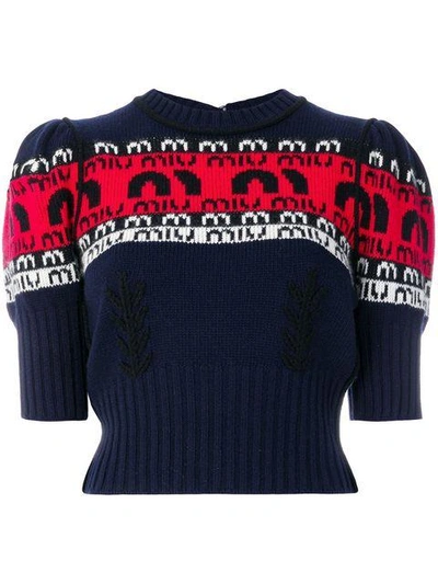Shop Miu Miu Embroidered Logo Sweater