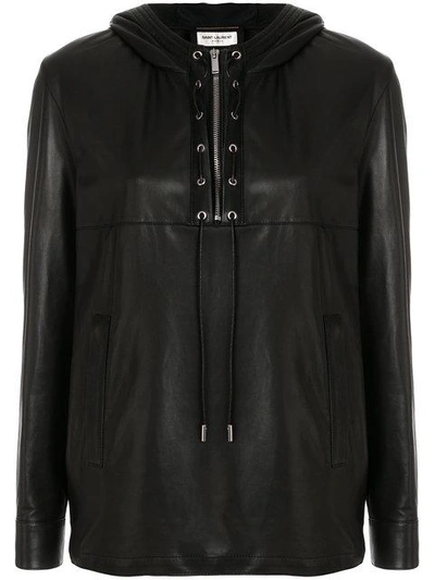Shop Saint Laurent Leather Long-sleeve Shirt In Black