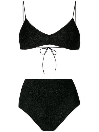 Shop Oseree Metallic Thread Bikini In Black