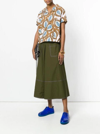 Shop Marni Contrast Stitch Skirt In Green