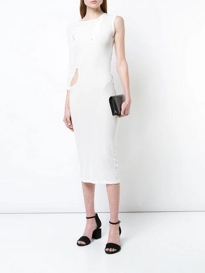 Shop Yohji Yamamoto Asymmetric Fitted Dress In White