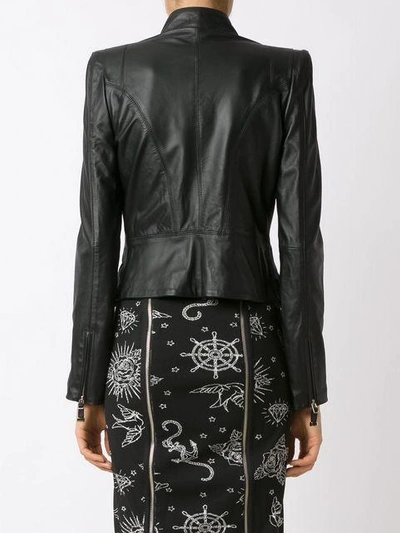 Shop Tufi Duek Fitted Waist Leather Jacket In Black