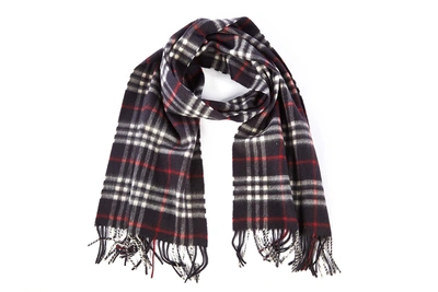 Shop Burberry Men's Cashmere Scarf Icon Check In Blue