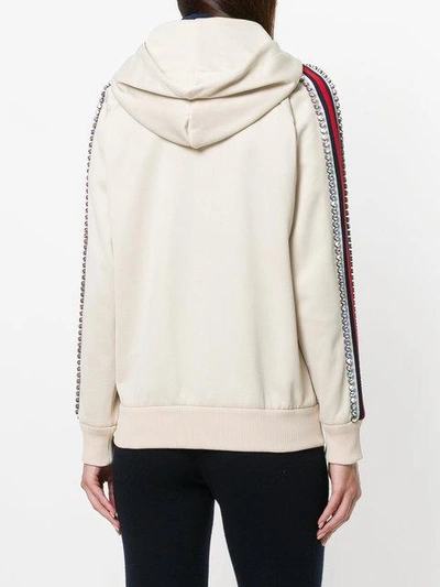 Shop Gucci Cream Crystal Stripe Zipped Sweatshirt In Neutrals