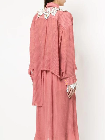 Shop Lalo Flared Pleated Blouse - Pink & Purple