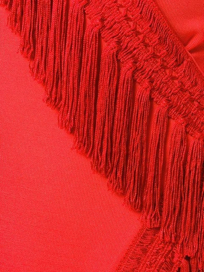 Shop Galvan Wrap Front Fringed Dress In Red