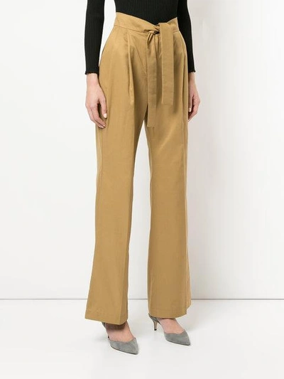 Shop Liya High Waist Flared Cuff Trousers - Brown