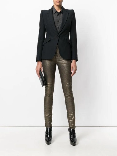 Shop Saint Laurent Metallic Skinny Trousers