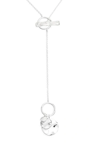 Shop Gorjana Chloe Small Hammered Disc Toggle Necklace In Silver