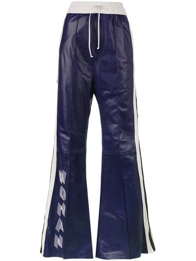 Shop Off-white High Waisted Flared Leather Track Pants - Blue