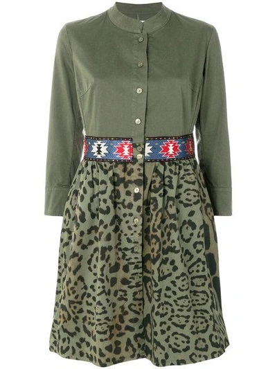 Shop Bazar Deluxe Embroidered Leopard Print Shirt Dress - Green
